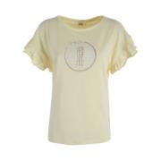 Geel katoenen T-shirt met gerimpelde mouwen YES ZEE , Yellow , Dames