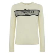 Geborduurde Wol-Kasjmier Sweaters Twinset , Beige , Dames