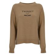 Geborduurde Logo Sweaters Twinset , Brown , Dames