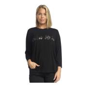 Zwarte Cropped Tee met Pailletmotief 2-Biz , Black , Dames