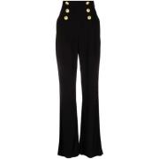 Zwarte broek met hoge taille en logo-ingelegde knopen Balmain , Black ...