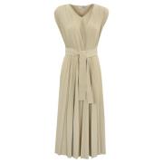 Elegante Geplooide Midi Jurk Max Mara , Beige , Dames