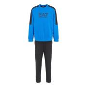 Blauw Katoen Logo Trainingspak Set Emporio Armani EA7 , Blue , Heren