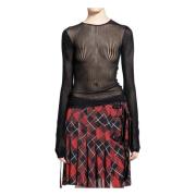 Flocked Pinstripes Mesh Longsleeve Top Jean Paul Gaultier , Black , Da...