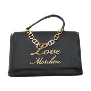 Elegante zwarte handtas met gouden logo Love Moschino , Black , Dames