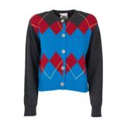 Wollen Cardigan met Diamantpatroon Semicouture , Blue , Dames