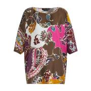 Zijden Bootnek Blouse met Ornamenteel Patroon Marina Rinaldi , Multico...