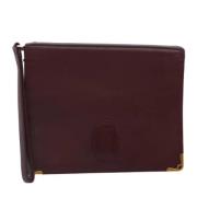 Pre-owned Leather clutches Cartier Vintage , Red , Dames