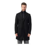 Zwarte Slim Fit Wollen Jas Hugo Boss , Black , Heren