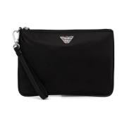 Zwart Nylon Portemonnee Pouch Emporio Armani , Black , Dames