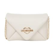 Ivoor Schoudertas met Gouden Logo Love Moschino , Beige , Dames