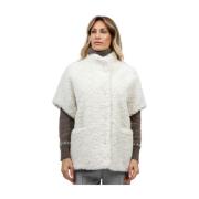 Mouwloze cape van imitatiebont met zakken Diego M , White , Dames