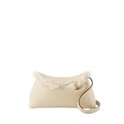 Witte leren clutch met shearling TotêMe , Beige , Dames