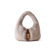 Beige Hobo Tas met Bont-Effect Stof Borbonese , Beige , Dames