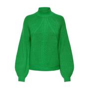 Hoge hals Gebreide Trui met Detail Only , Green , Dames