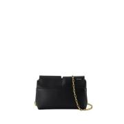 Zwarte leren Snip Clutch met schouderketting Burberry , Black , Dames