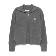 Grijze Sweater met Gedurfde Fox Patch Maison Kitsuné , Gray , Dames