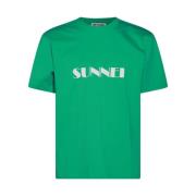 Groene Katoenen T-shirt met Frontprint Sunnei , Green , Heren