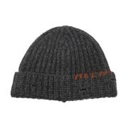 Grijze Wollen Beanie Geribbelde Rand Hoed Marni , Gray , Heren