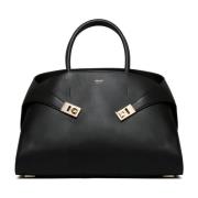 Zwarte Hug Handtas met Gancini Gespen Salvatore Ferragamo , Black , Da...