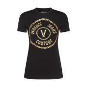 Zwart Katoenen Logo Print T-shirt Versace Jeans Couture , Black , Dame...