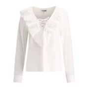 Witte Ruffle Blouse Elegante Chic Stijl Ganni , White , Dames