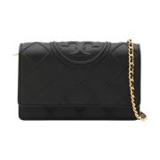 Zwarte leren Fleming schoudertas Tory Burch , Black , Dames