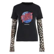 Versleten Katoenen T-shirt met Geribbelde Kraag Balenciaga , Black , D...