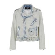 Denim Biker Jacket Balmain , Blue , Heren