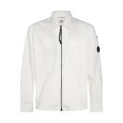 Witte Wol Zip Shirt met Logo C.p. Company , White , Heren