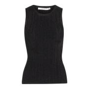 Zwarte Geribbelde Mouwloze Top Jurk Gestuz , Black , Dames