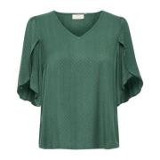 Garden Topiary Blouse Losvallend V-Hals Kaffe , Green , Dames