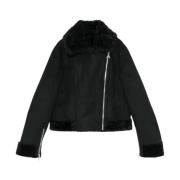 Zwarte suède jas met shearling afwerking Patrizia Pepe , Black , Dames