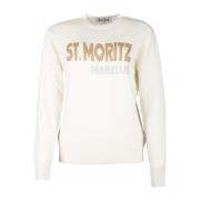 Witte Crew Neck Sweater met Gouden Tekst MC2 Saint Barth , White , Dam...