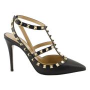 Rockstud Zwarte Leren Hakken Valentino Garavani , Black , Dames