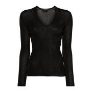 Zwart Sheer Fine-Ribbed Topwear Aw24 Tom Ford , Black , Dames