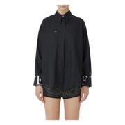 Zwarte Katoenen Poplin Shirt met Logo Elisabetta Franchi , Black , Dam...