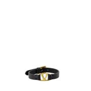 VLogo Signature Leren Armband Valentino Garavani , Black , Heren