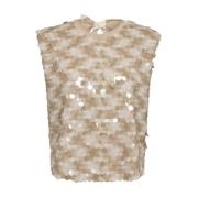 Sequin Bow Mouwloze Top Co'Couture , Beige , Dames