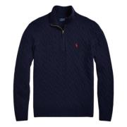 Navy Kabel Gebreide Half Zip Trui Ralph Lauren , Blue , Heren