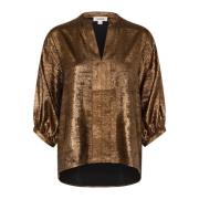 Metallic Blouse met 3/4 Mouwen Soaked in Luxury , Orange , Dames