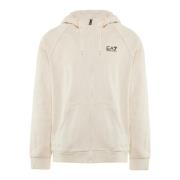 Beige Katoenen Hoodie Volledige Rits Logo Emporio Armani EA7 , Beige ,...