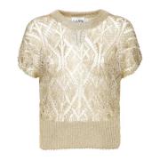 Metallic T-shirt voor vrouwen Ganni , Beige , Dames