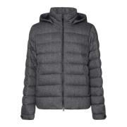 Grijze Gewatteerde Wollen Jas met Leer Moncler , Gray , Heren