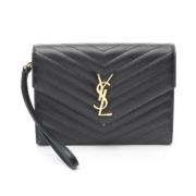 Pre-owned Leather clutches Yves Saint Laurent Vintage , Black , Dames