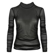 Zwarte Doorschijnende Stretch Hoge Hals Longsleeve Top Patrizia Pepe ,...