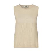 Beige Gebreide Mouwloze Top met Gaten Modström , Beige , Dames