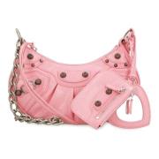 Gestikte Leren Crossbody Tas Balenciaga , Pink , Dames