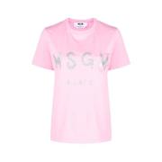 Roze Voorkant Print Half Mouw Tee Msgm , Pink , Dames