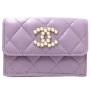 Pre-owned Leather wallets Chanel Vintage , Purple , Dames